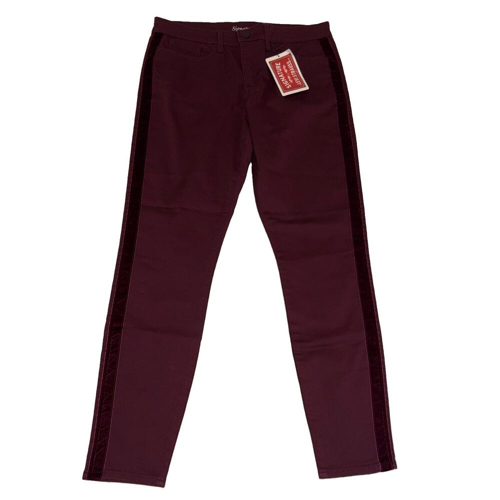 Levis Signature Womens Size 12 Burgundy Modern Skinny Jeans Side Stripe Stretch